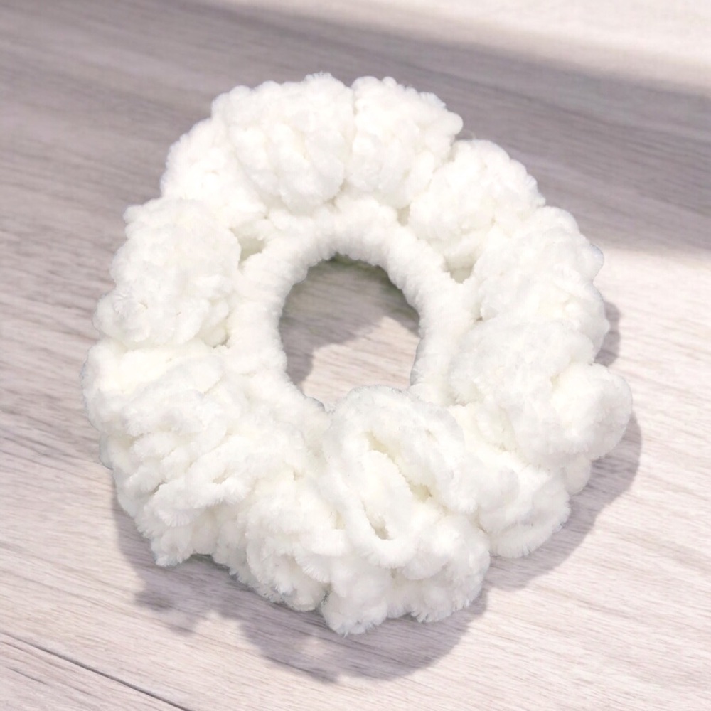 Chunky Hair Scrunchie - White Luxe Velour